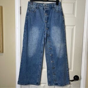 Uoozee Wide Leg Denim Jeans With Side Button Detail Sz XL